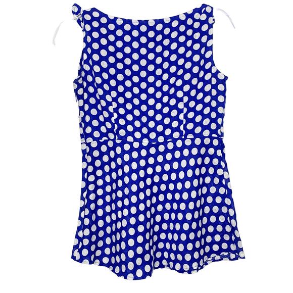 TWEEDS Linen Polka Dot Tank Top V-Neck Knotted-Strap Lined Blue White Size Small - Picture 5 of 6